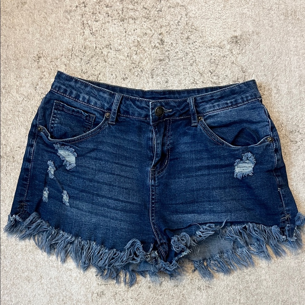 Denim Frayed Hem Women Shorts - Medium